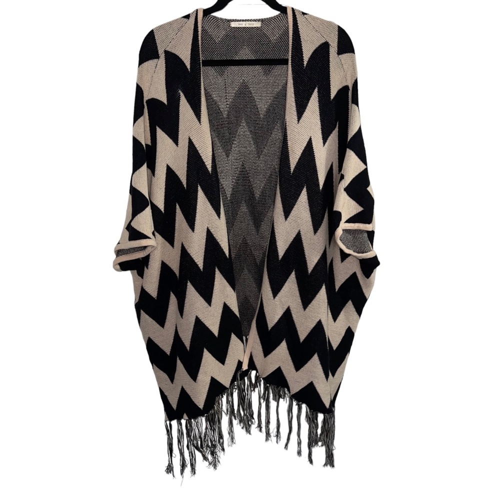 Cozy Chevron Knit Pancho Sweater with Tassels